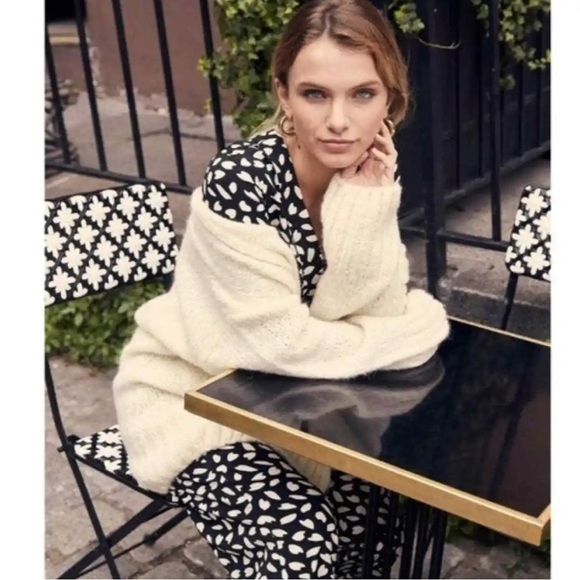 FRNCH Paris 'Mabel Jumpsuit black n cream neutral Pantsuit button up size Small - Picture 2 of 9